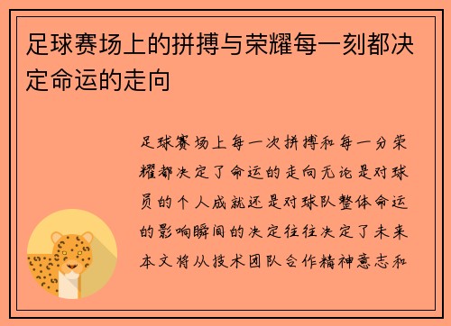 足球赛场上的拼搏与荣耀每一刻都决定命运的走向