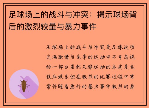 足球场上的战斗与冲突：揭示球场背后的激烈较量与暴力事件