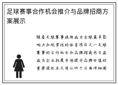 足球赛事合作机会推介与品牌招商方案展示