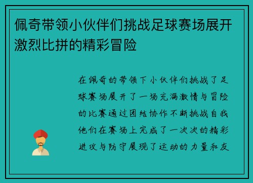 佩奇带领小伙伴们挑战足球赛场展开激烈比拼的精彩冒险