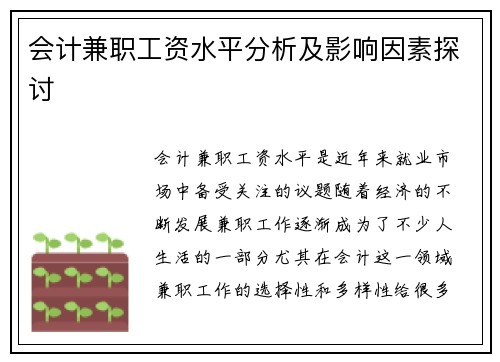 会计兼职工资水平分析及影响因素探讨
