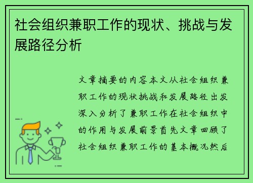 社会组织兼职工作的现状、挑战与发展路径分析