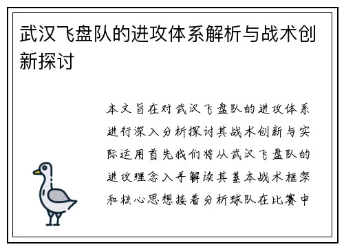 武汉飞盘队的进攻体系解析与战术创新探讨